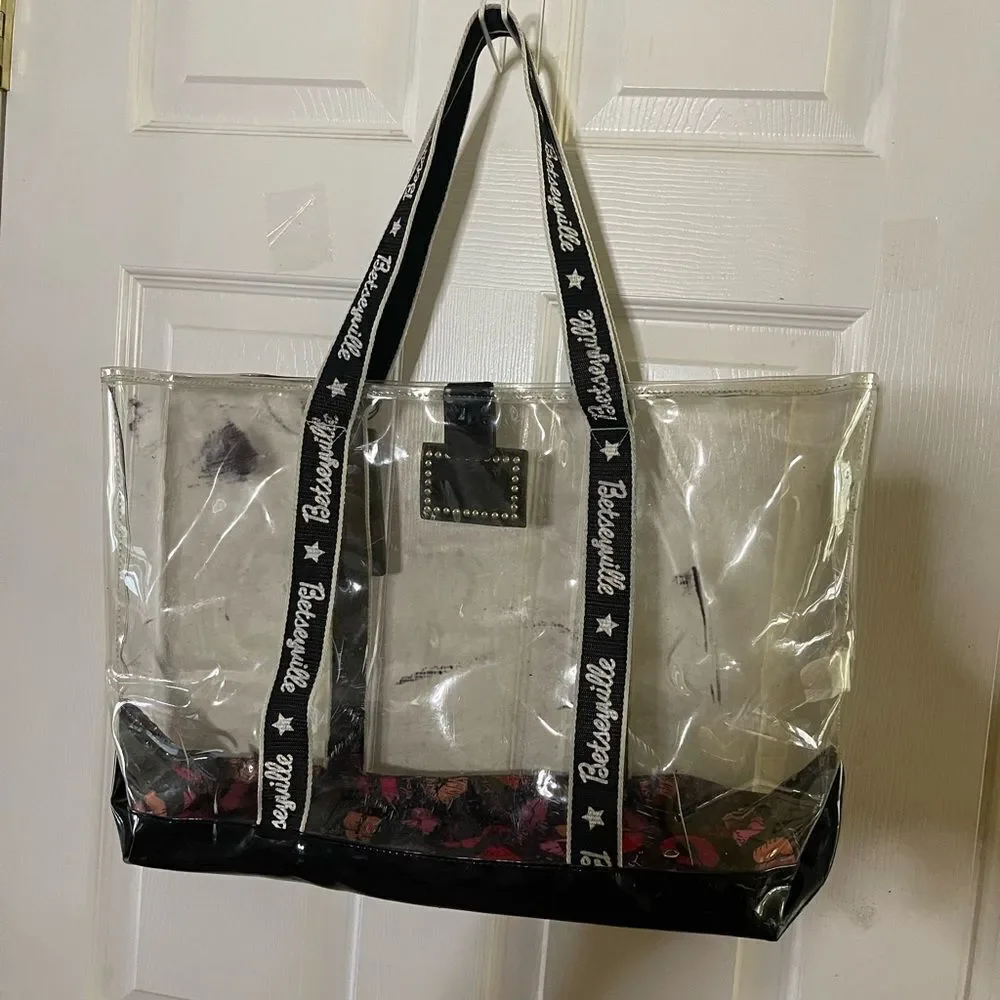 Betsey Johnson Transparent clear plastic XLTote with Black trim Accents